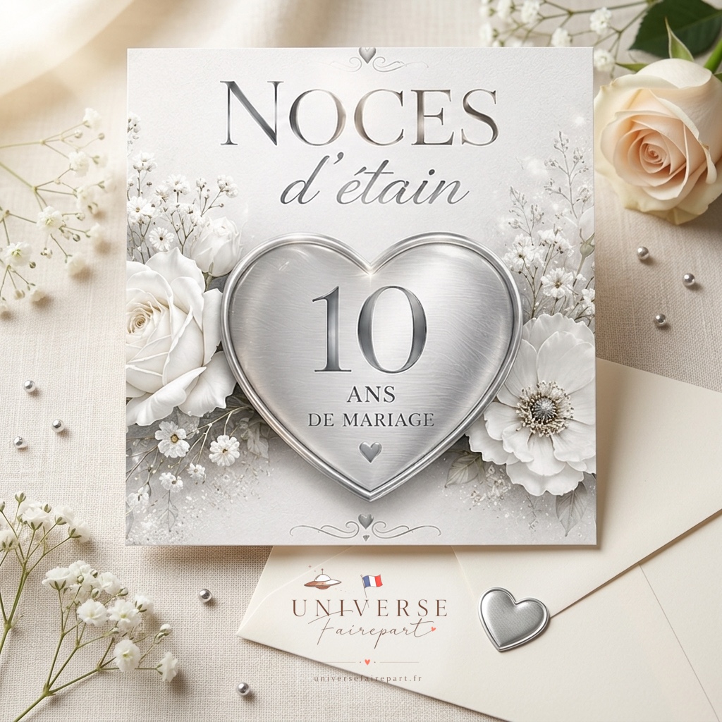 N°238 Faire-part anniversaire de mariage Noces d’étain
