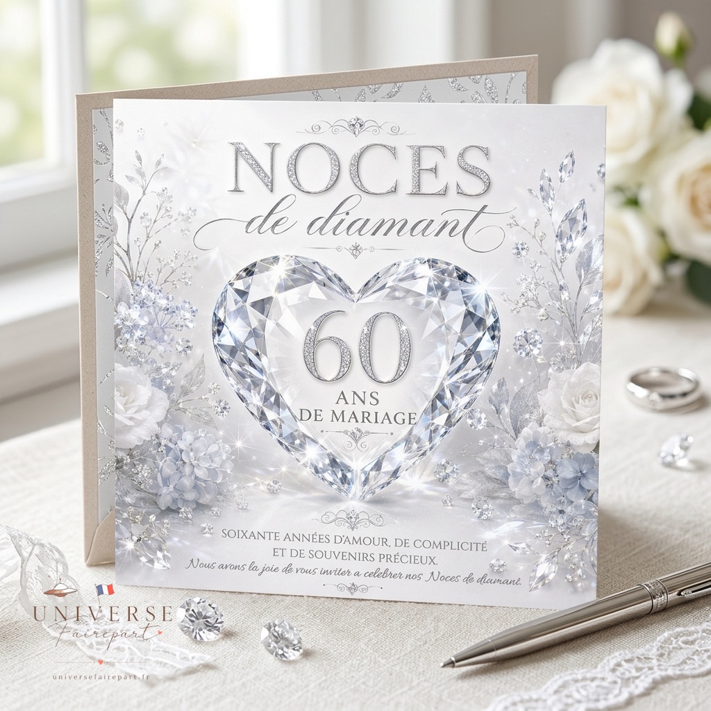 N°202 Faire-part anniversaire de mariage Noces de diamant