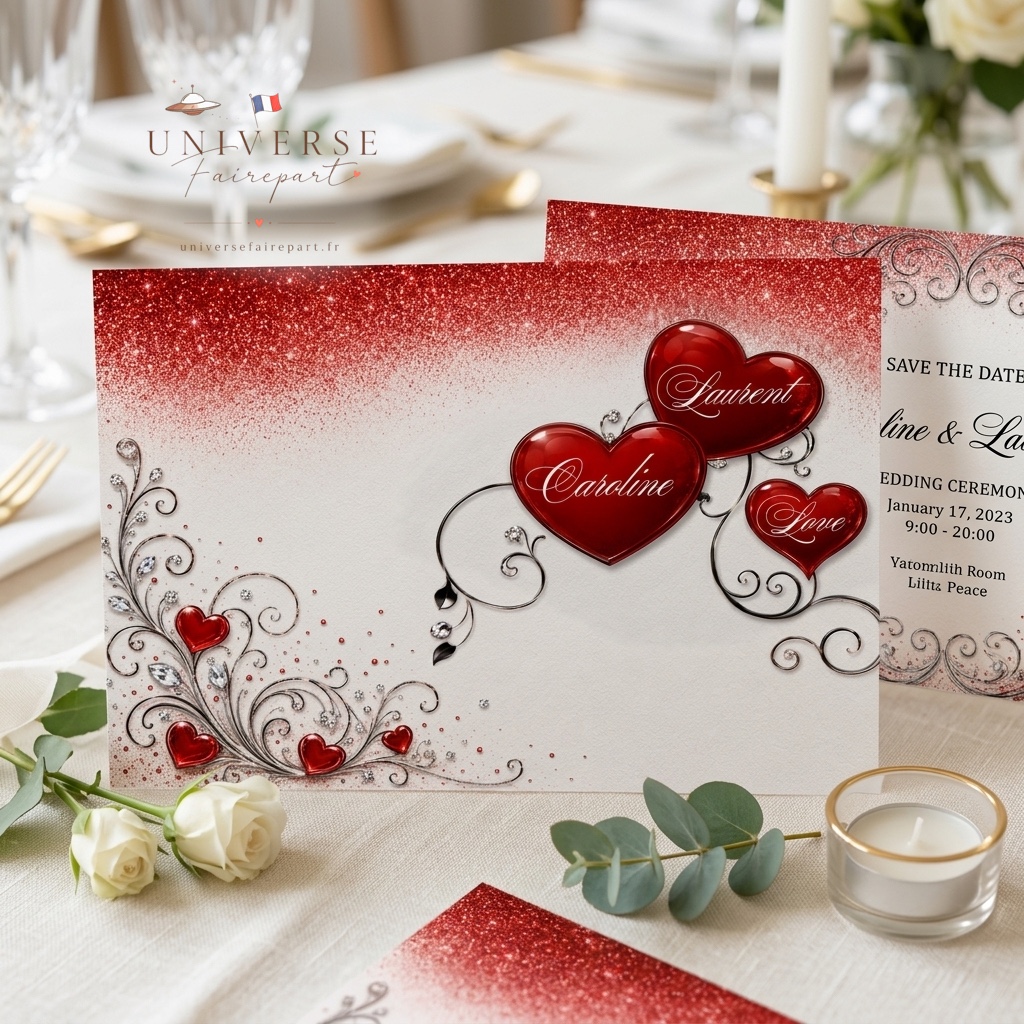 N°418 faire-part mariage coeurs d'amour