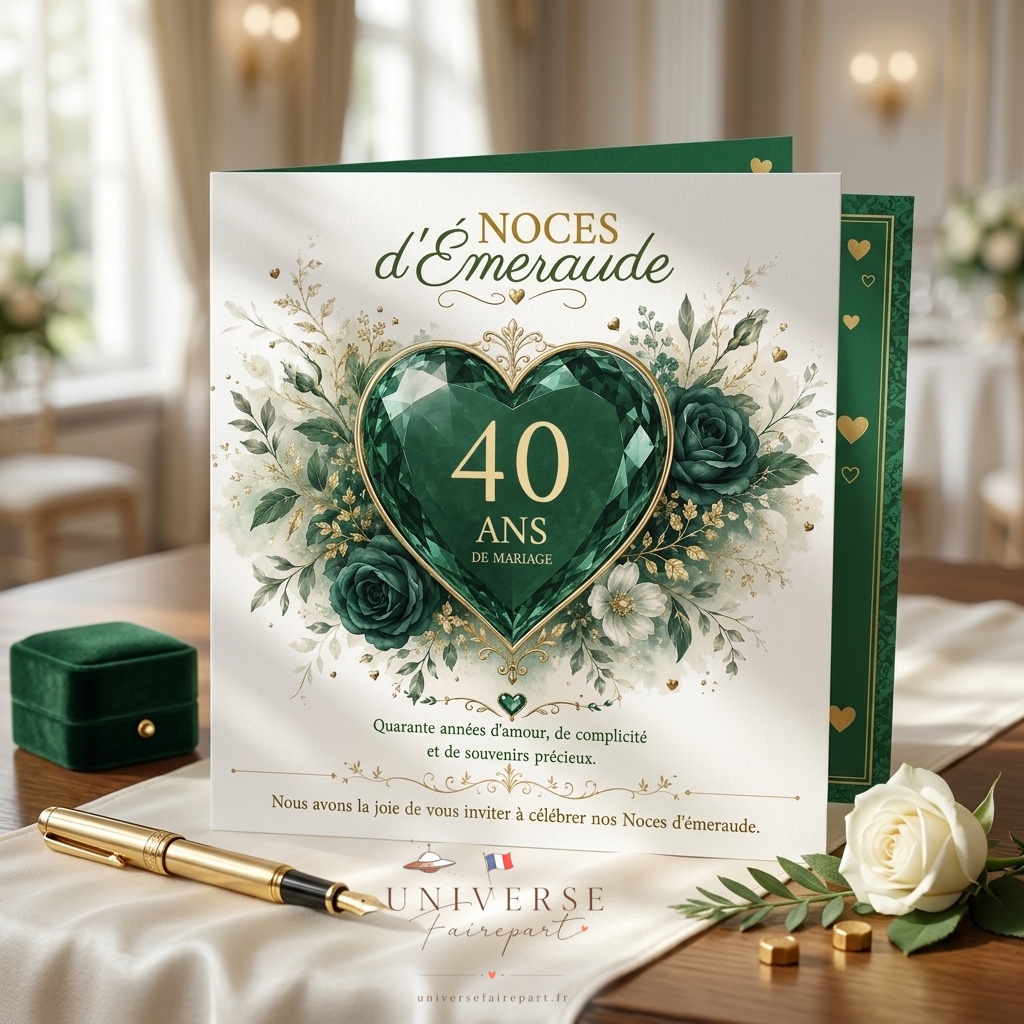N°100 Faire-part anniversaire de mariage Noces d’émeraude