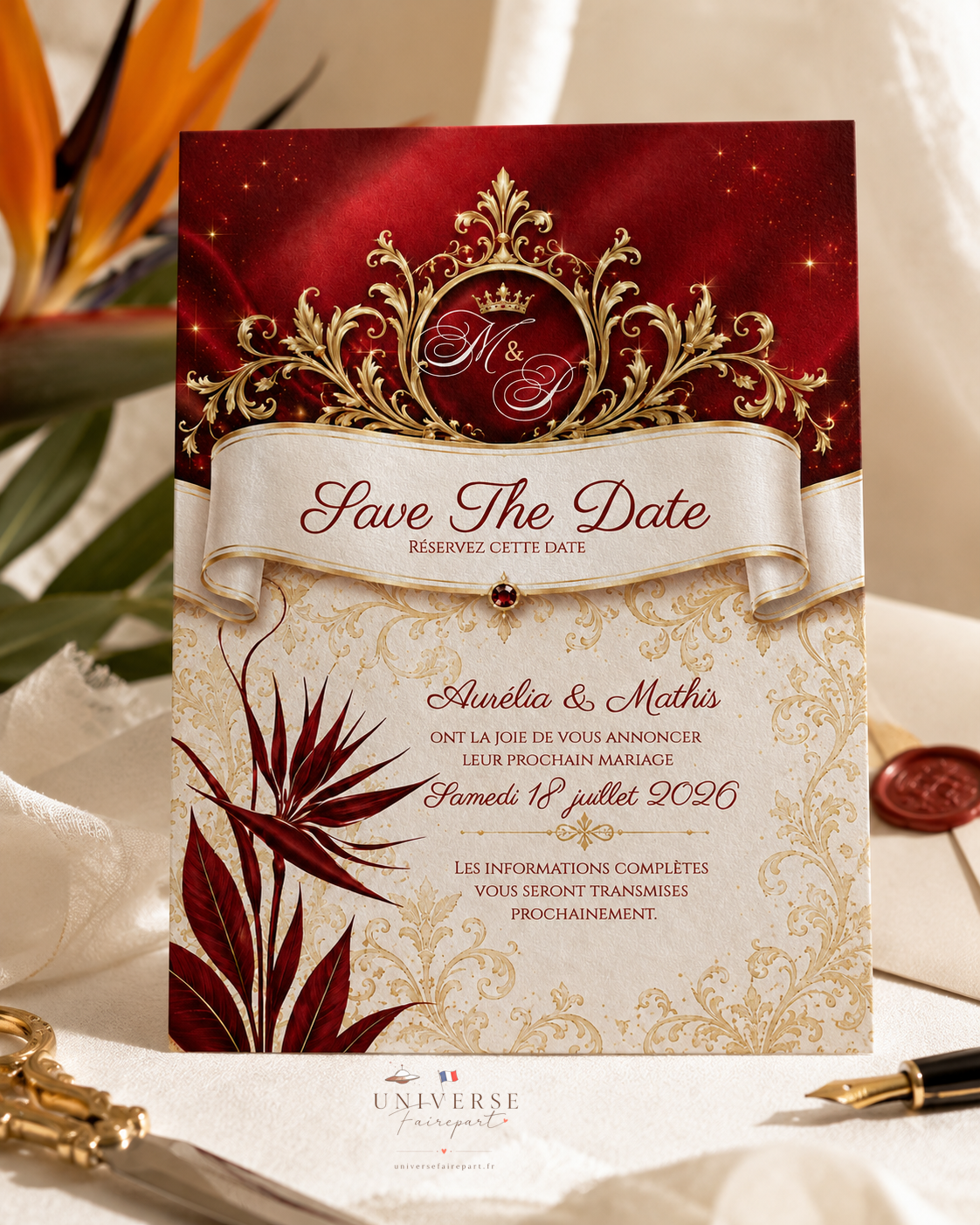 Faire-part Save the Date mariage royal Île de la Réunion