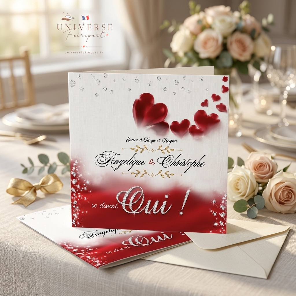 N°105 faire-part Un amour en fusion 1 + 2 + 3 nous