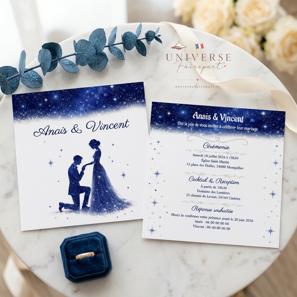 N°231 Faire-part Mariage Sous le Ciel étoilé glamour