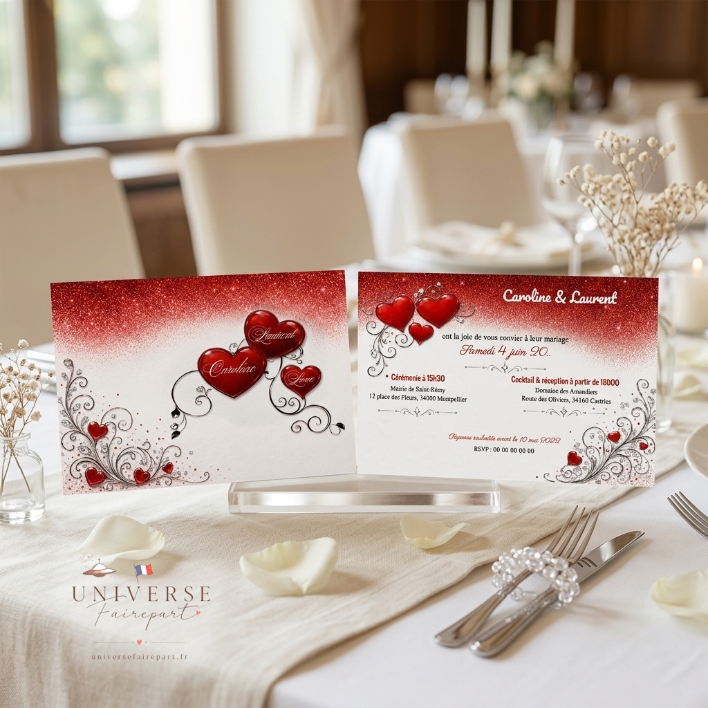 N°418 faire-part mariage coeurs d'amour