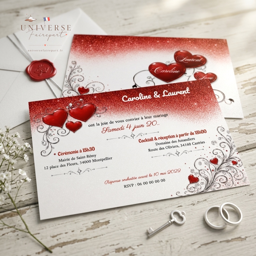 N°418 faire-part mariage coeurs d'amour