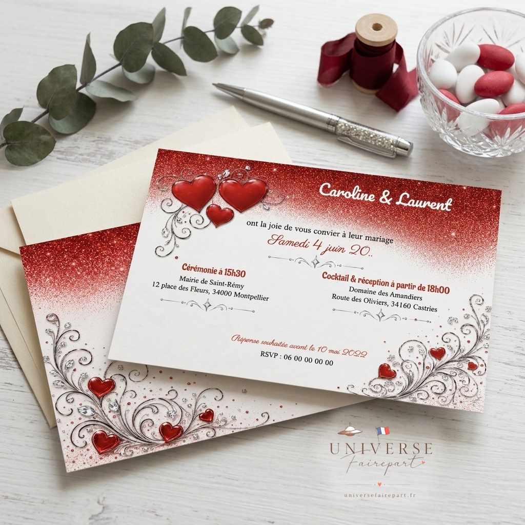 N°418 faire-part mariage coeurs d&rsquo;amour