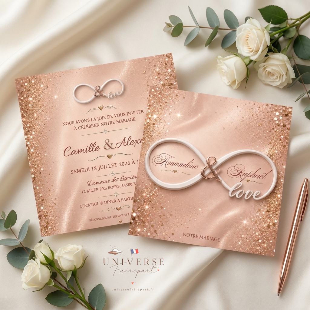 N°271 Faire-part mariage or Gold et Paillettes