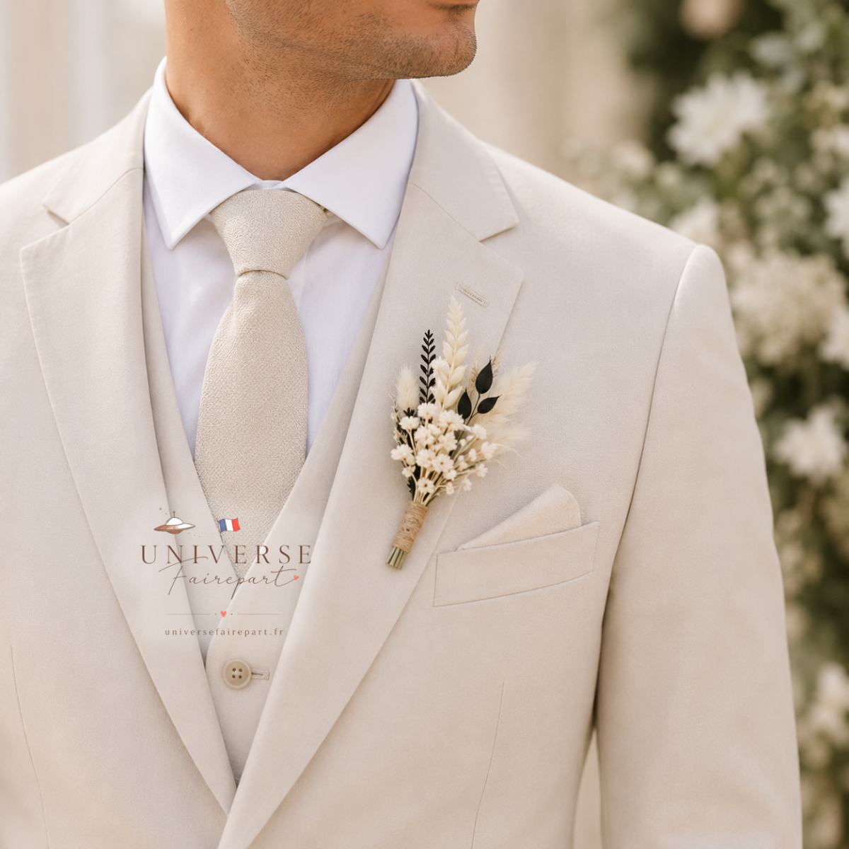 Création unique boutonnière de mariage