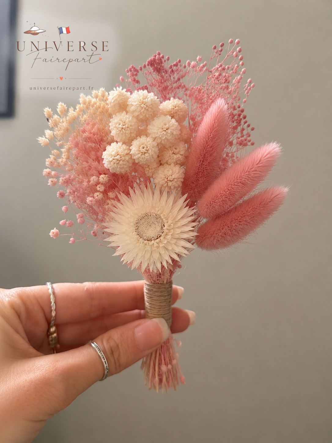 Création unique de Bouquet mariage fleurs séchées personnalisé 18 ou 25 cm